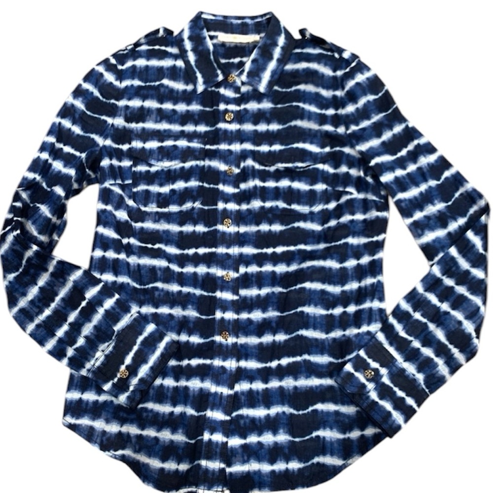 Tory Burch Blue Tie Dye Button Up Shirt Size 4